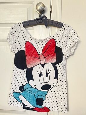 H&M White Polka Dot Minnie Mouse Tee with Red Bow